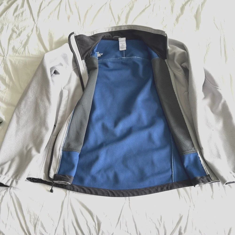 THE NORTH FACE Men's Large Windwall Fleece Jacket Full Zip Light Gray Lined